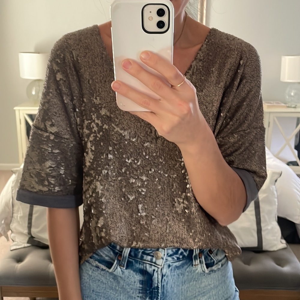 Anthropologie Matte Sequin Top
